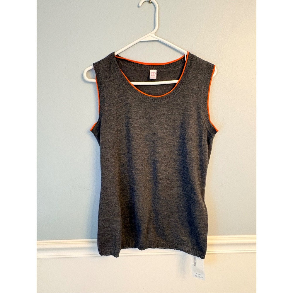 Basler Womens Grey Knit Sleeveless Top Orange Trim Scoop Neck Size Medium